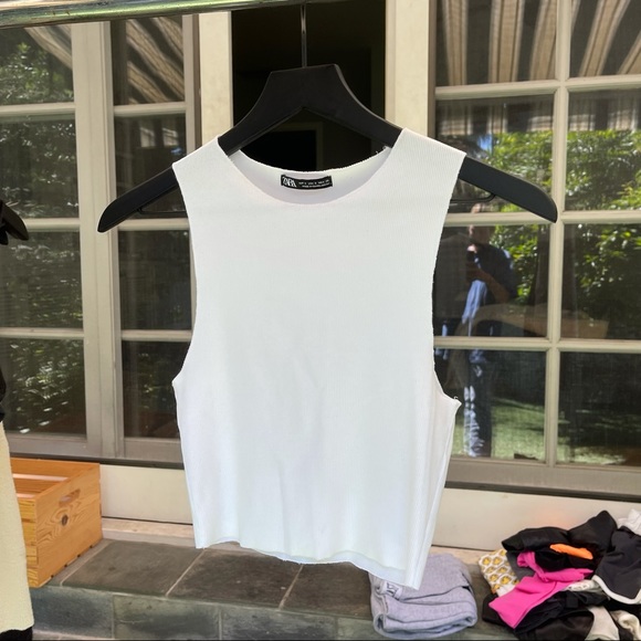 Zara Tops - Zara White Halter Muscle Tank Top Cropped